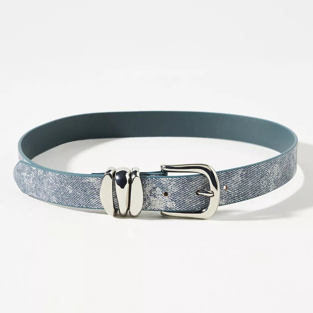 NEW Anthropologie Sizes L, XL Women's Denim Leather Structured Keeper Belt, Blue